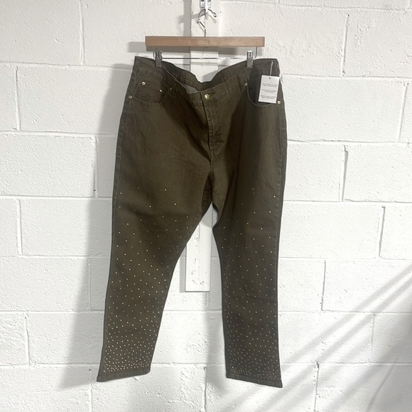 NWT DG2 By Diane Gilman Straight Leg Brown Stretch Gold Studded Sz 22W - Picture 1 of 3